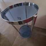 Table italienne rétro 70's chrome et verre bleu