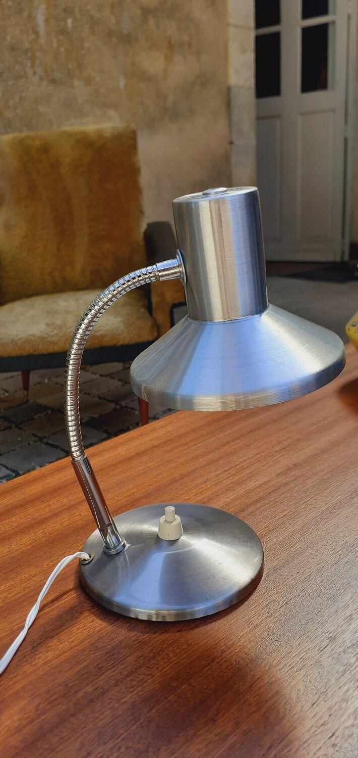 Flexible lamp vintage accent design or bedside year 70 brushed metal