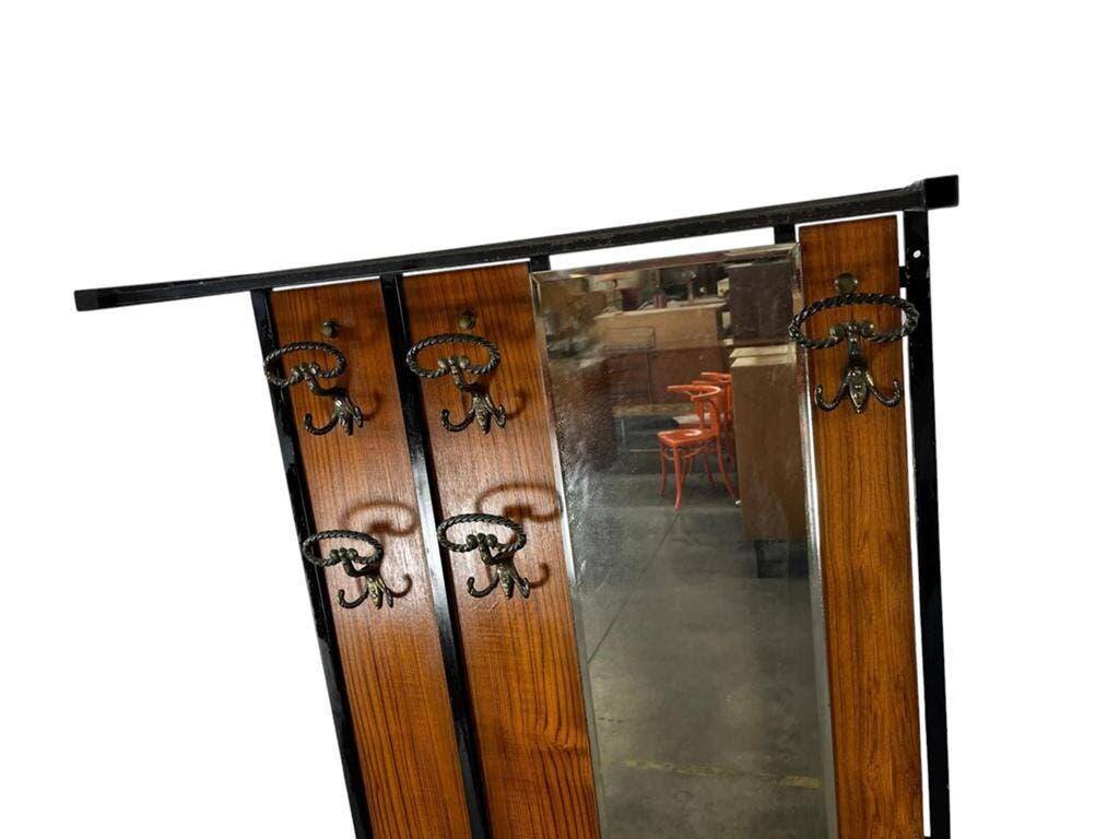 Vintage wooden coat rack with mirror
