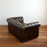 Vintage two-seater leather Chesterfield sofa