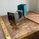 Vintage USSR slide projector in metal enamel blue and gray brand Optical study bulb