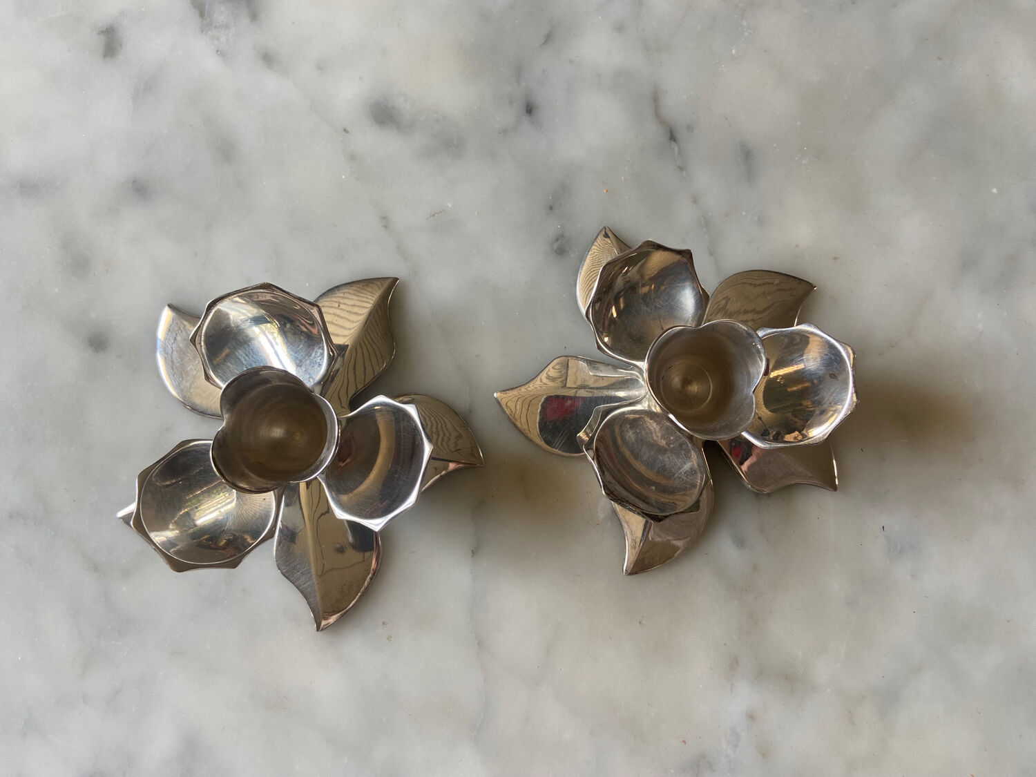 Pair of vintage silver metal candle holders