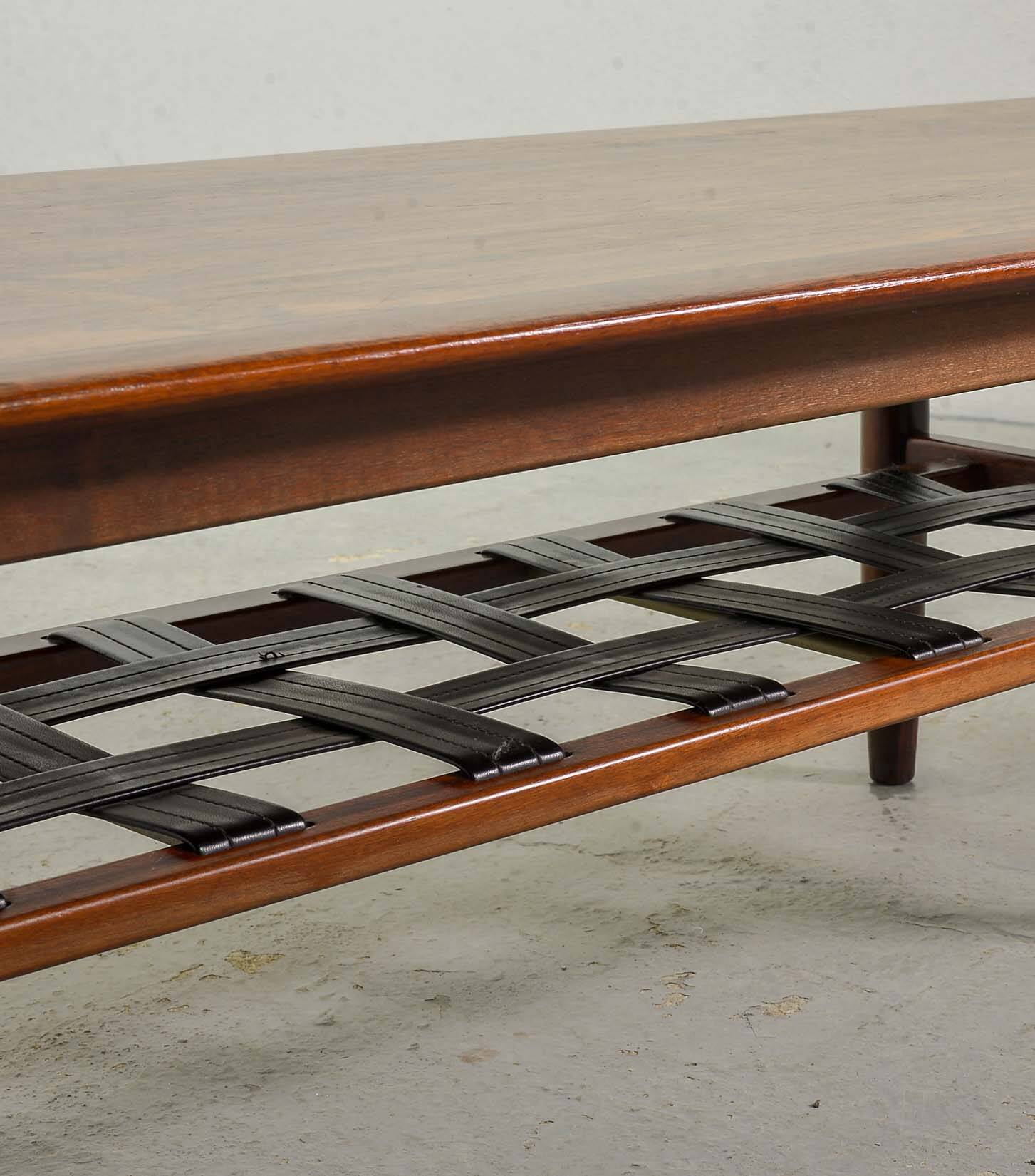 Topform Dutch Design Rosewood Coffee Table with Leather Magazine Holder 60s