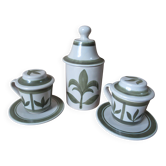 Faience de longchamps - pot apothicaire et 2 tasses infusion années 70