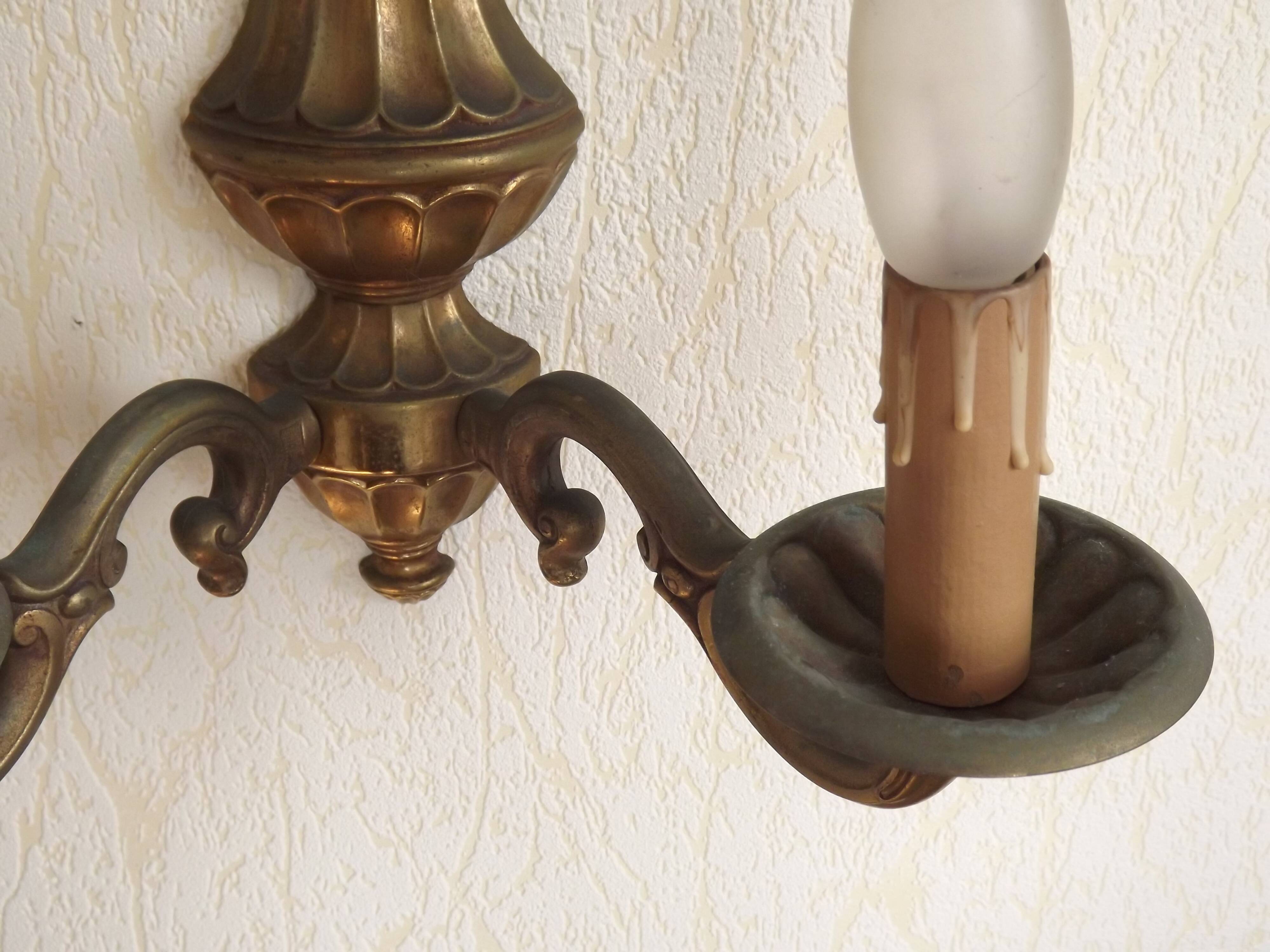 Pair Traditional French Vintage Heavy Brass Empire Style Double Wall Lights