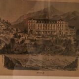 Antique engraving of Aigle Castle, Switzerland, with a gilded frame