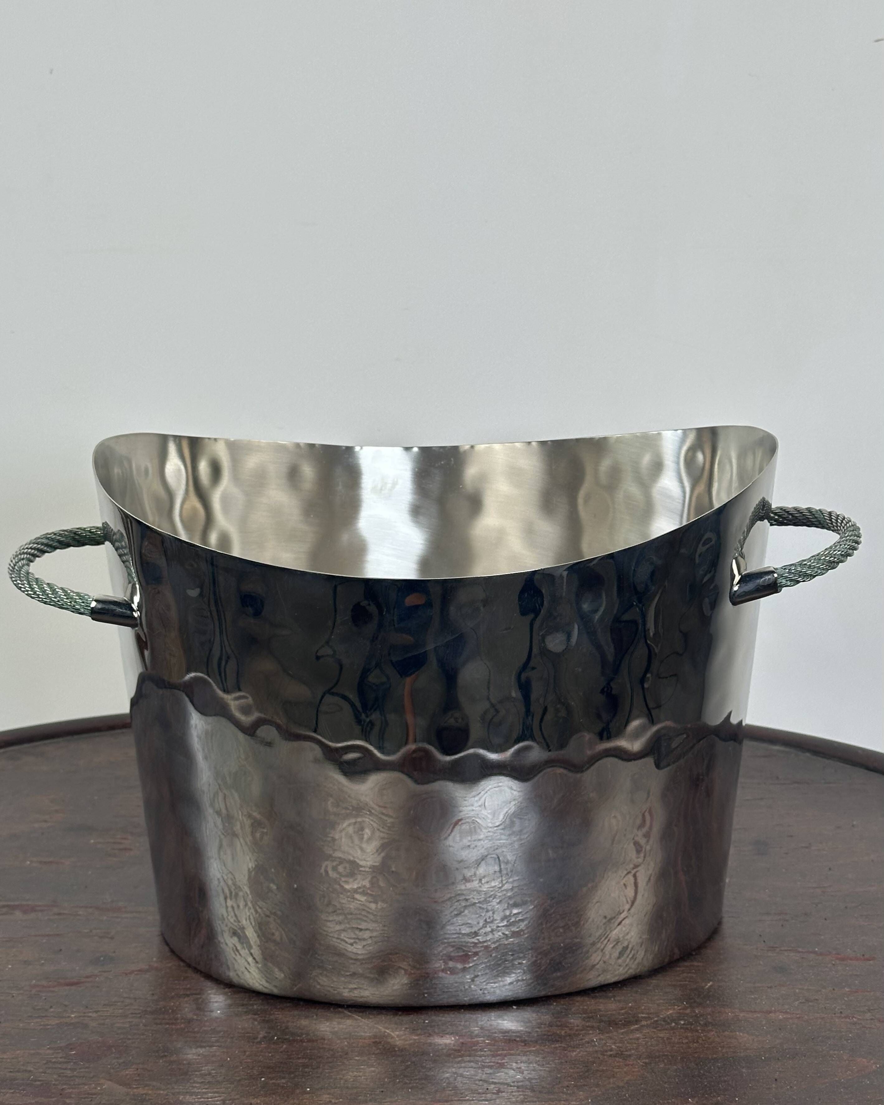 Silver-plated hammered and polished champagne bucket / basin