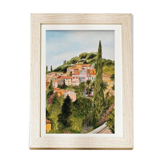 Fine art print of the watercolor "Village of Bormes-les-Mimosas"