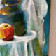 Nature morte sur chaise, signée Miguel Anibal 98