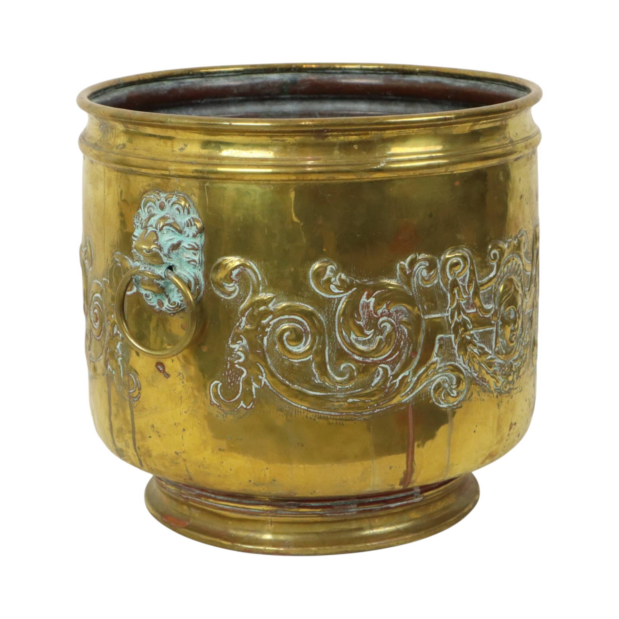 Large Brass Planter Jardinière Firewood Repoussé ca 1900