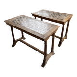 Set de deux tables bistrot en noyer et carrelage 1890