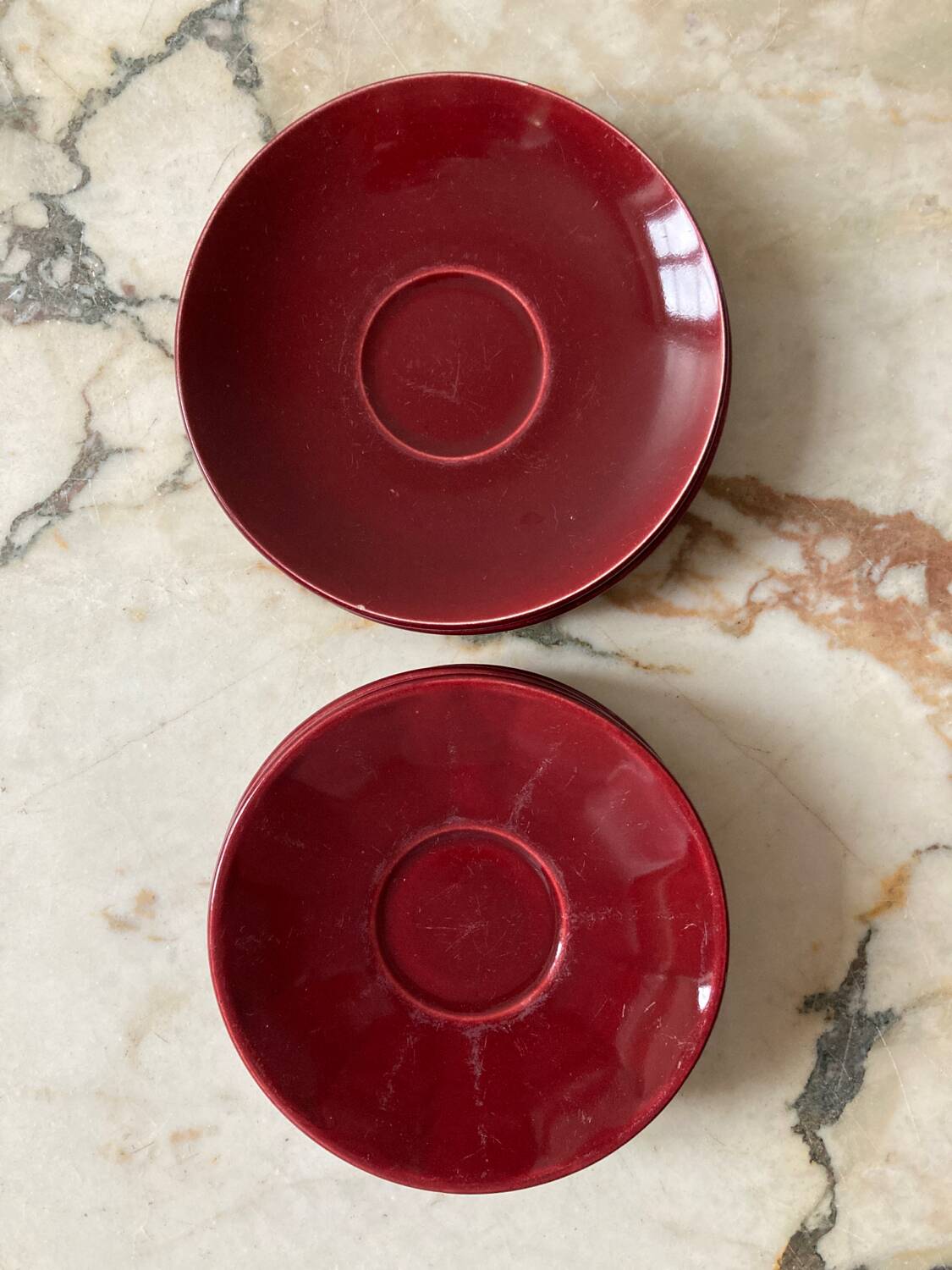 Burgundy cup and saucer