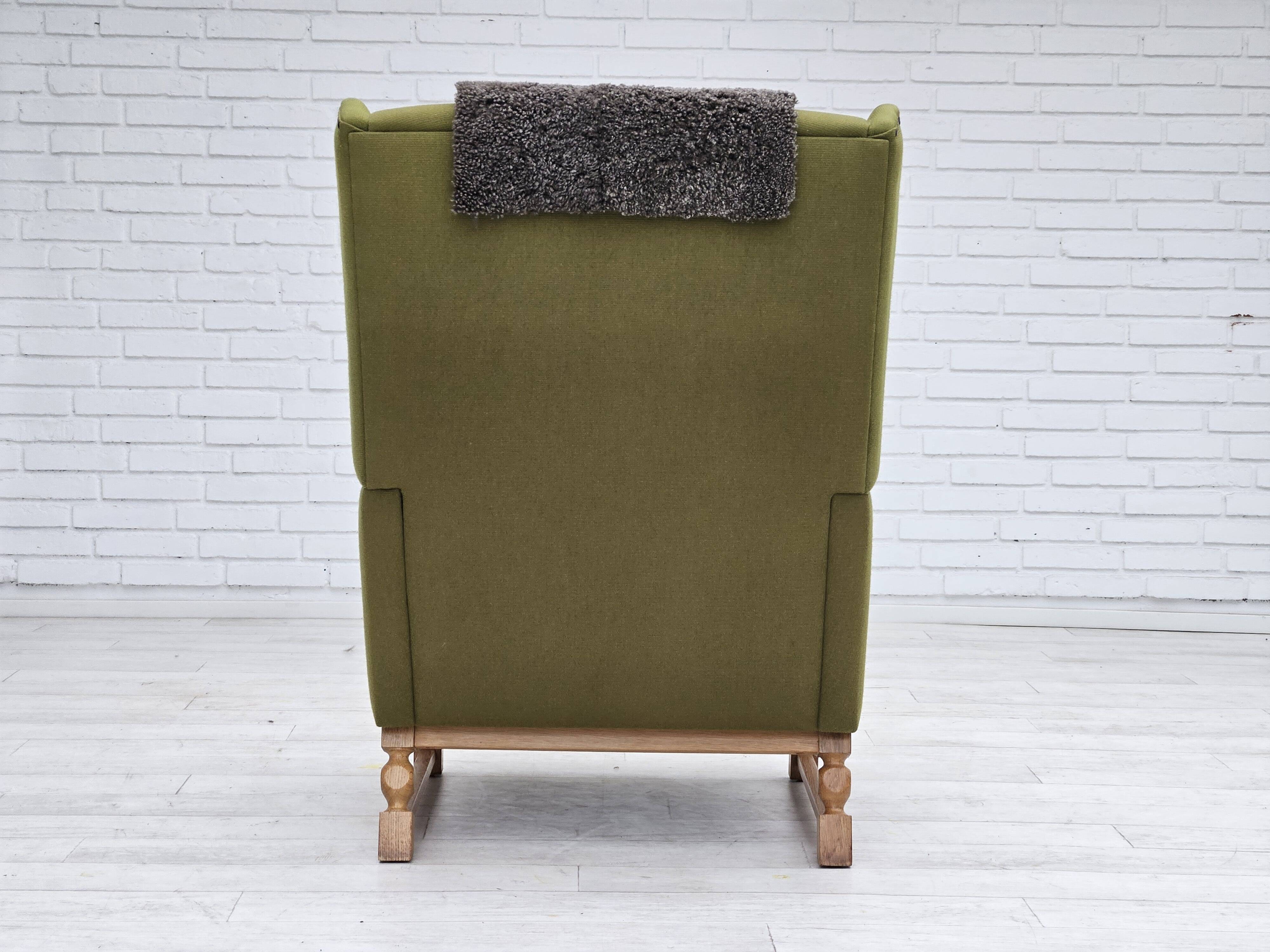 1970s, Danish highback armchair, wool, oak