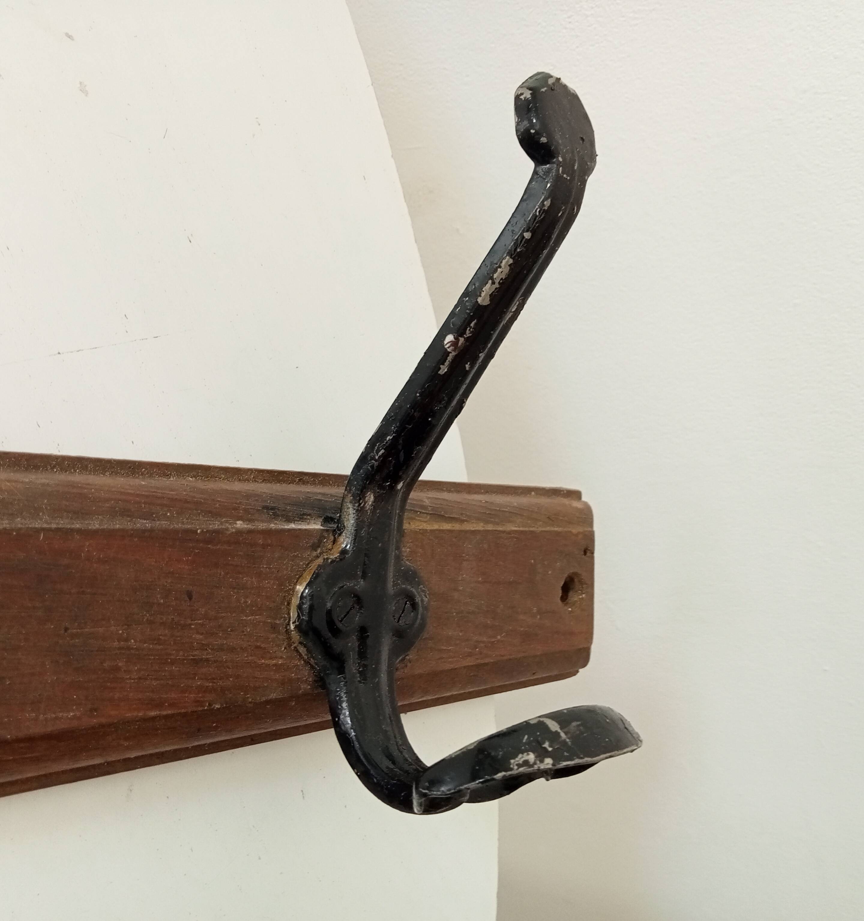 Vintage solid wood and metal wall coat rack