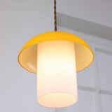 Mid-century yellow glass & brass mushroom pendant lamp
