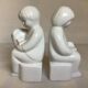 Pair of bookends featuring children reading from the 1970s.