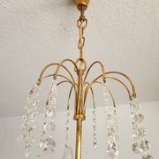 Messing vergoldet 6-Licht Kronleuchter Lampe Wasserfall Kristall 1950-1970