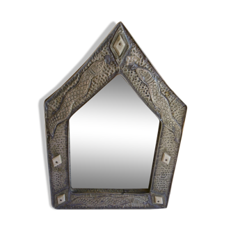 Miroir marocain en étain ciselé années 70 21x31cm