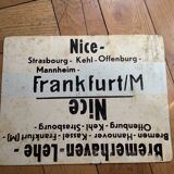 Vintage SNCF painted metal plate double, back / line:Ventimiglia / Frankfurt
