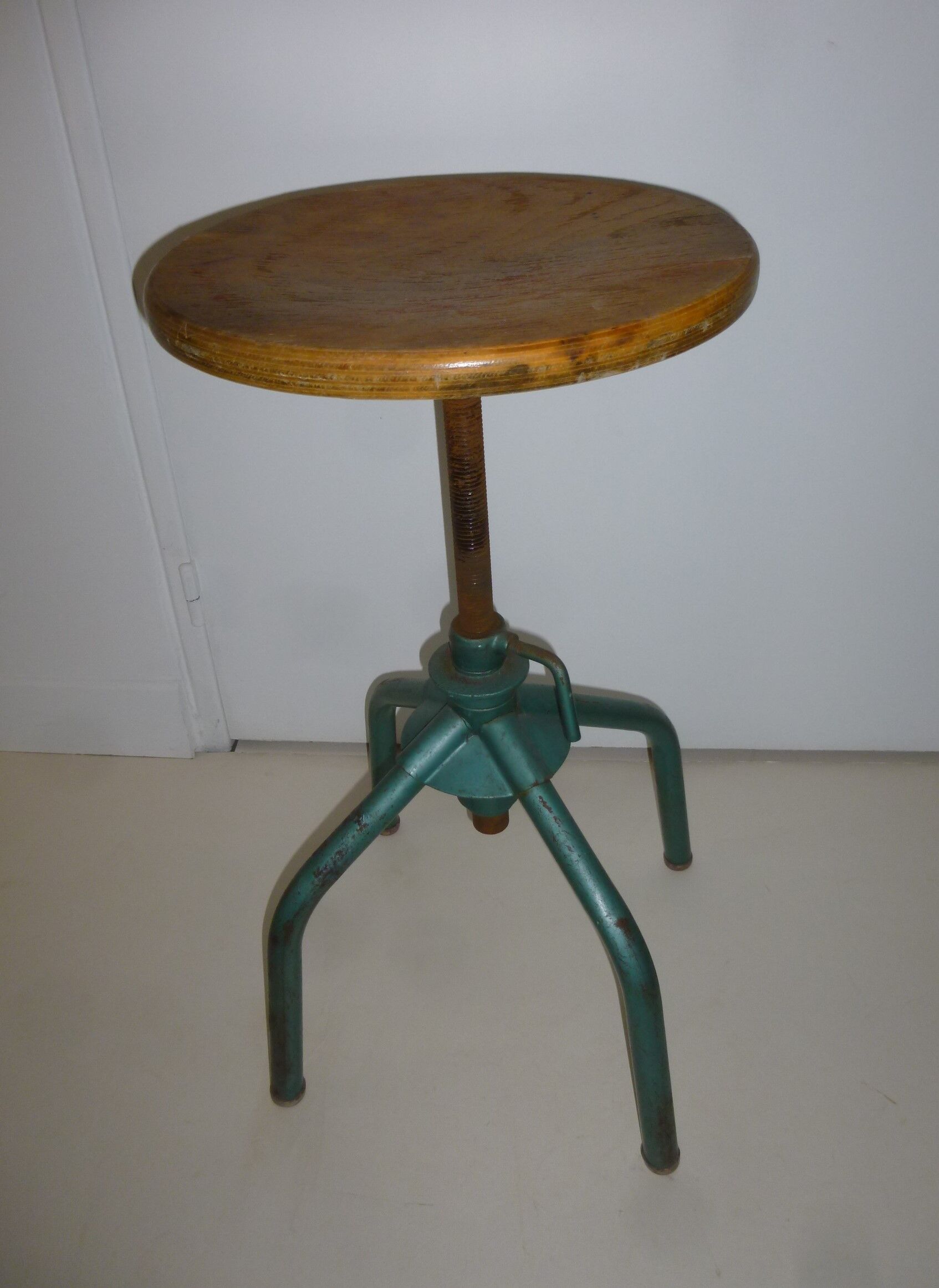 Wooden and metal industrial screw stool