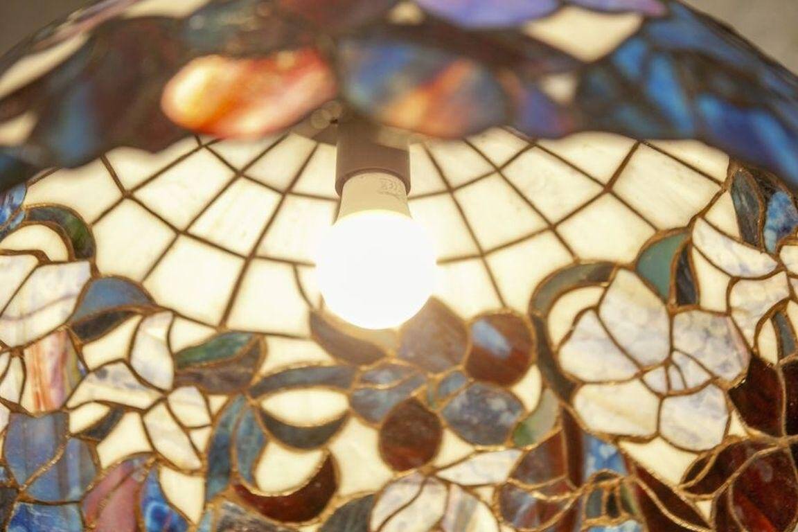 20th-Century Hanging Lamp with Multicolored Shade in the style of Tiffany, 1940s