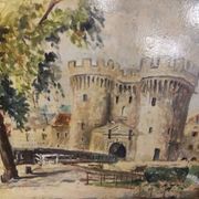 Oil painting on panel Castle