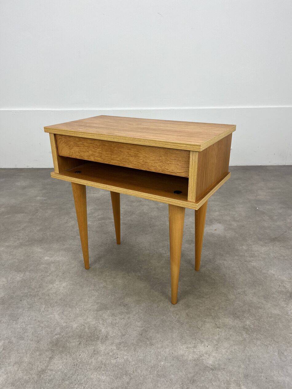 Table de chevet vintage bois blond, années 60