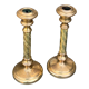 Set of two candlesticks in brass dore, pattern of ivy leaves chiseles on the columns, vintage