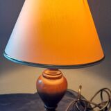 Small table lamp foot turned wood, unbleached lampshade - vintage