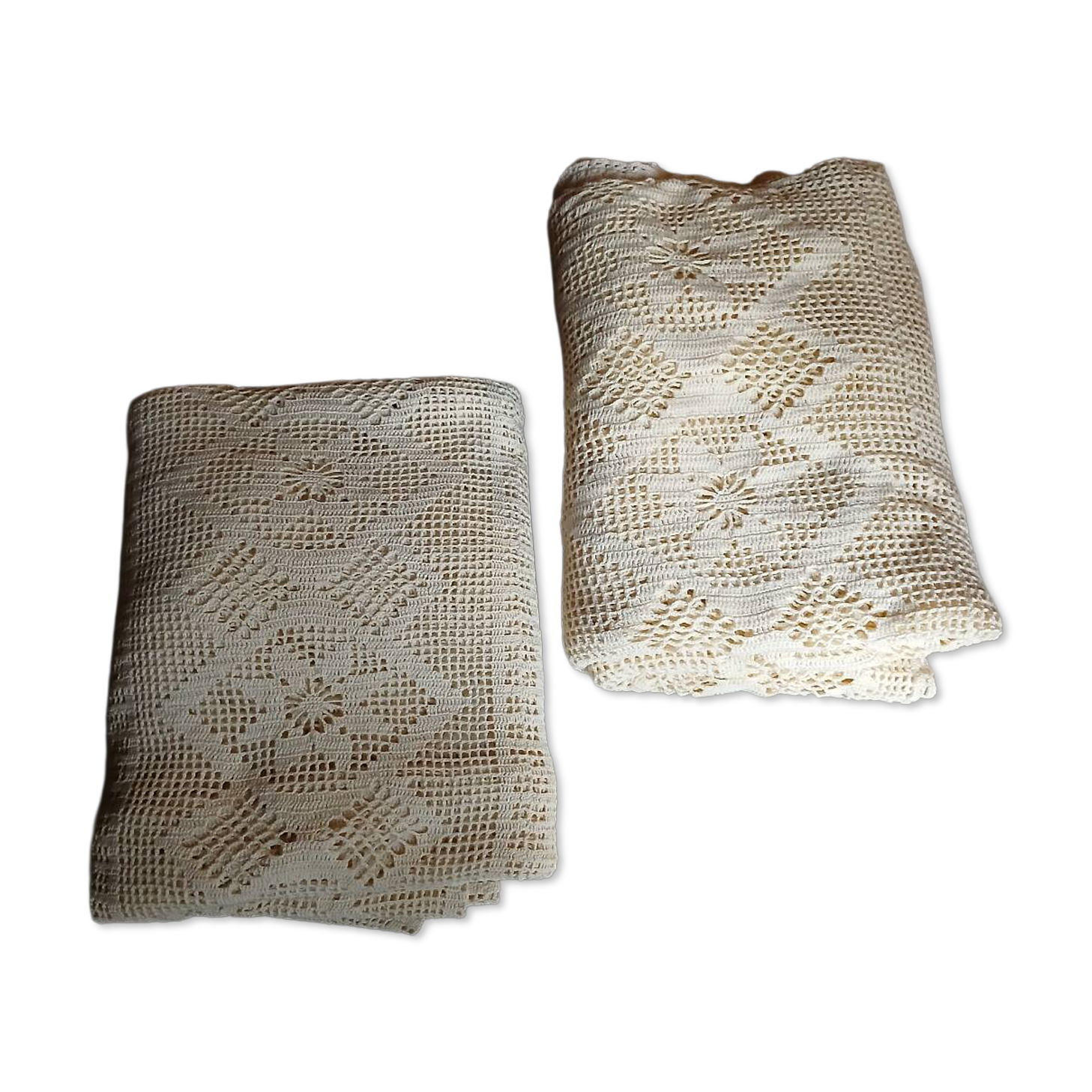 2 antique crocheted bedspreads