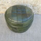 Pouf in green leather patchwork, 70s
