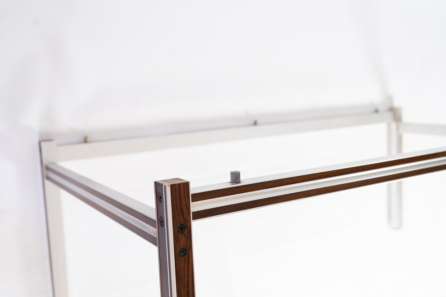 Coffee table with black slate plate and frame in rosewood and metal, of danish design from the 1970s