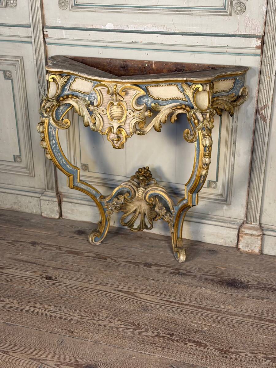 Louis XV style console in polychrome wood, circa 1880