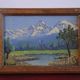 Old painting signed, lake, mountain landscape, Alps, island of love