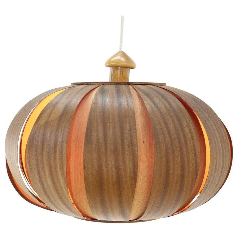 Large wooden veneer pendant lamp from the mid-20th century, 1960s