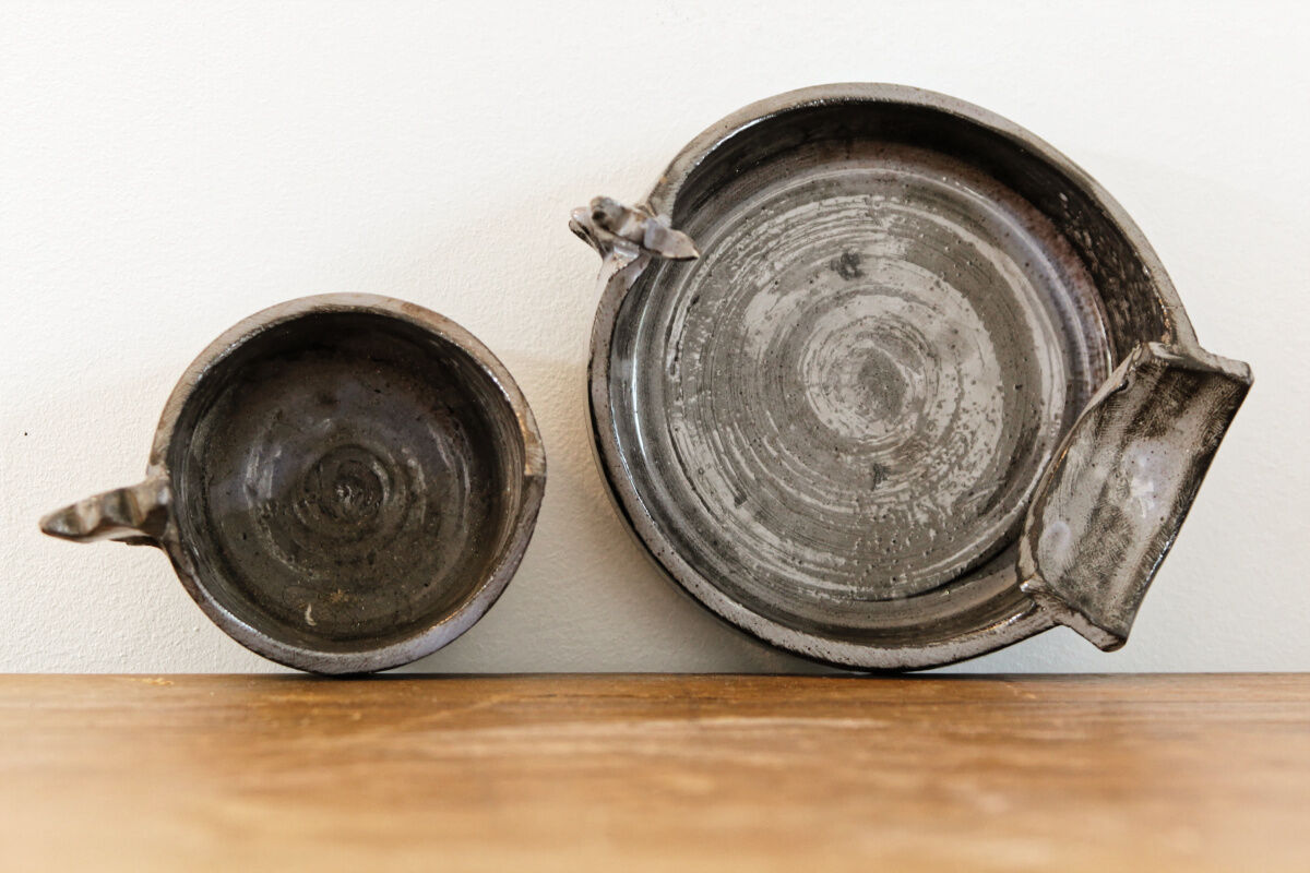 Duo of terracotta ramekins "hen" signed