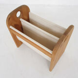 Scandinavian modern Pinewood and linnen magazine stand, Denmark 1970's