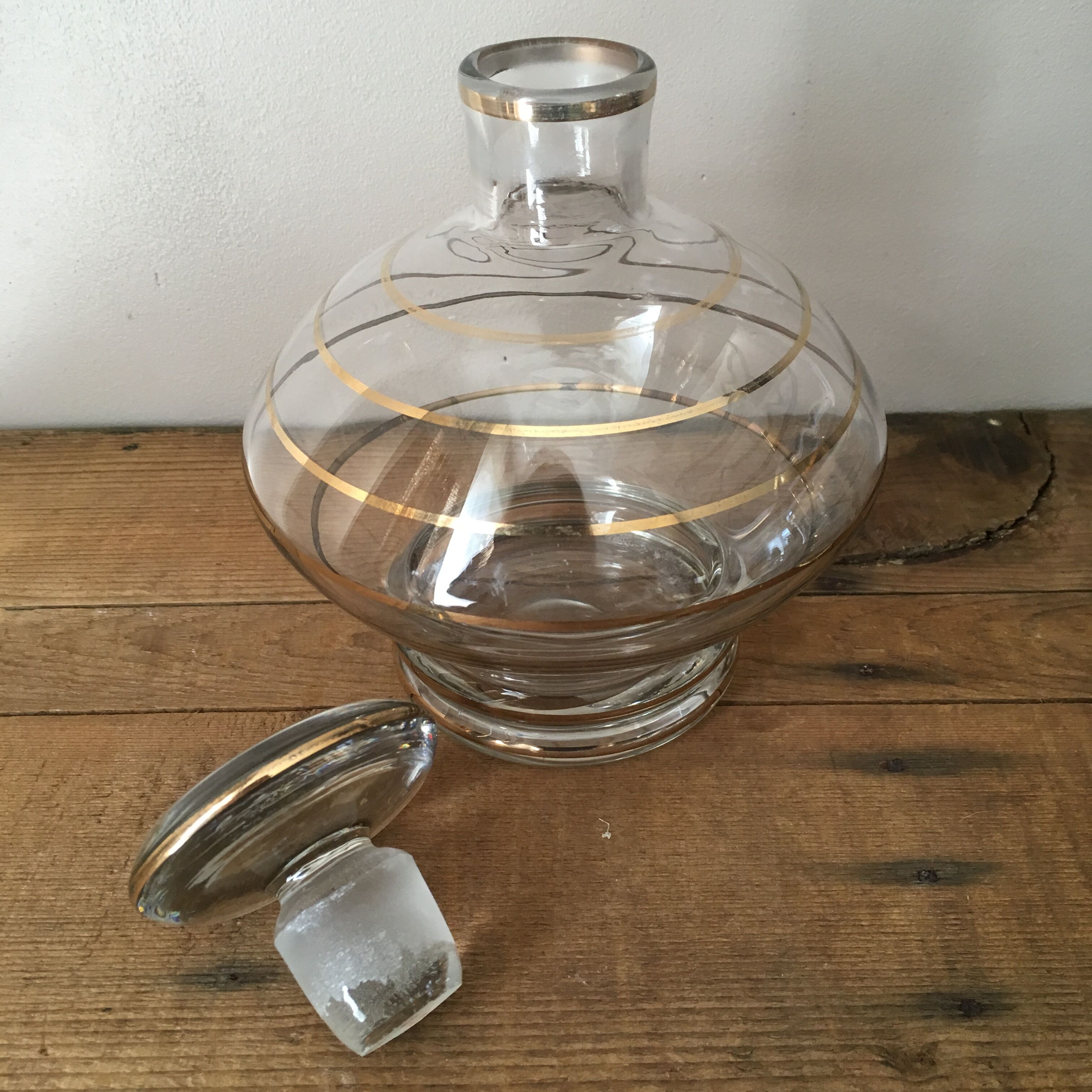 2 decanters with gold piping, 1960s