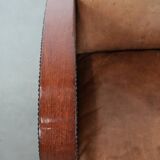 Art Deco design armchair made of cowhide leather in light cognac colour