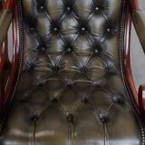 Set of 2 Green Cowhide Leather English Chesterfield Armchairs