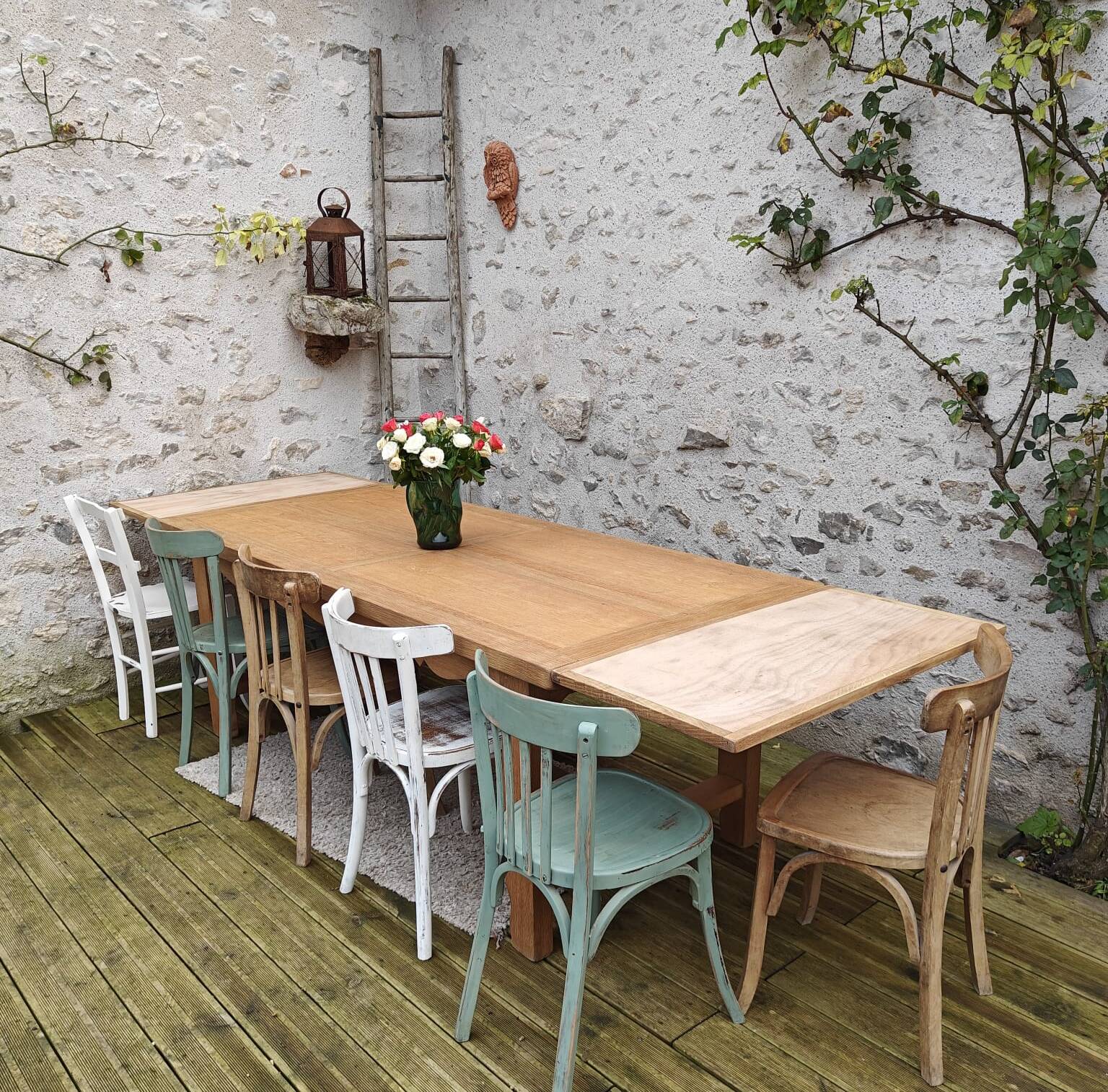Oak farmhouse table stamped R Trotel