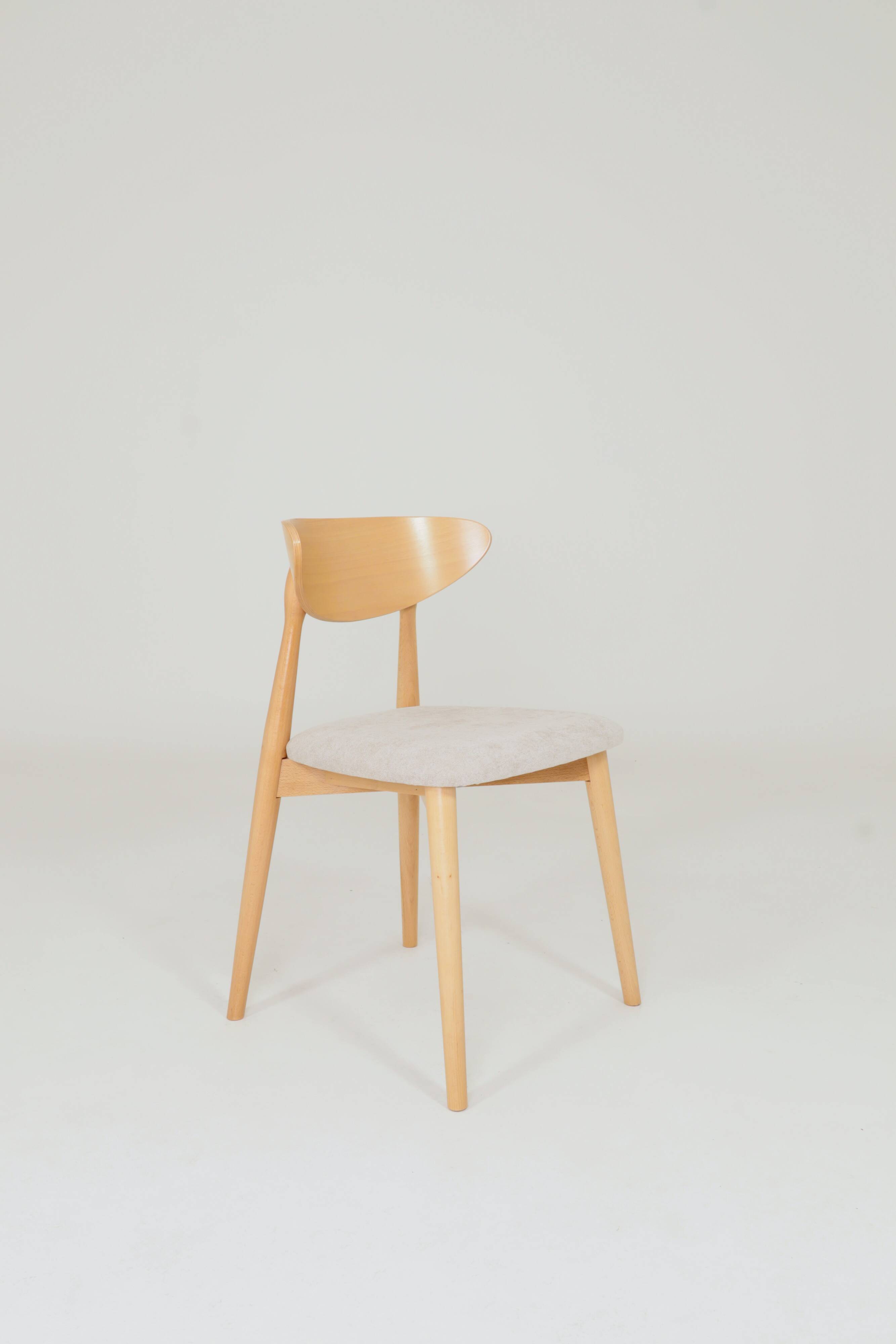 Ensemble moderne de 6 chaises de salle à manger, tissu écru et bois de hêtre naturel