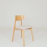 Ensemble moderne de 6 chaises de salle à manger, tissu écru et bois de hêtre naturel