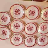 set of 11 vintage soup plates with red flowers