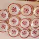 set of 11 vintage soup plates with red flowers