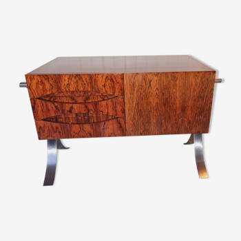 Side cabinet in rosewood from Rio, brushed aluminum is interiors of mahogany drawers