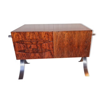 Side cabinet in rosewood from Rio, brushed aluminum is interiors of mahogany drawers