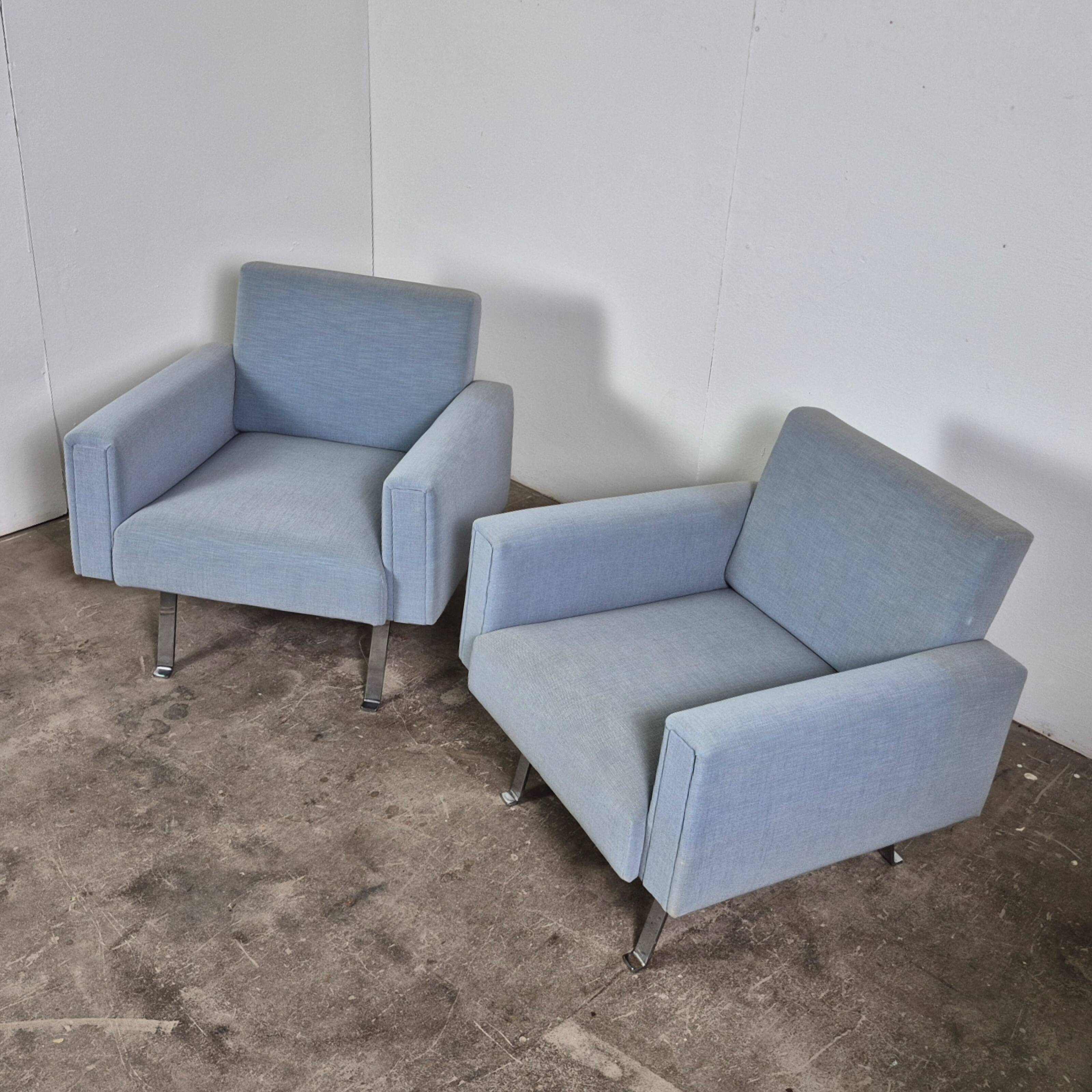 Set of 2 mid-century blue arm chairs, Germany 1950s