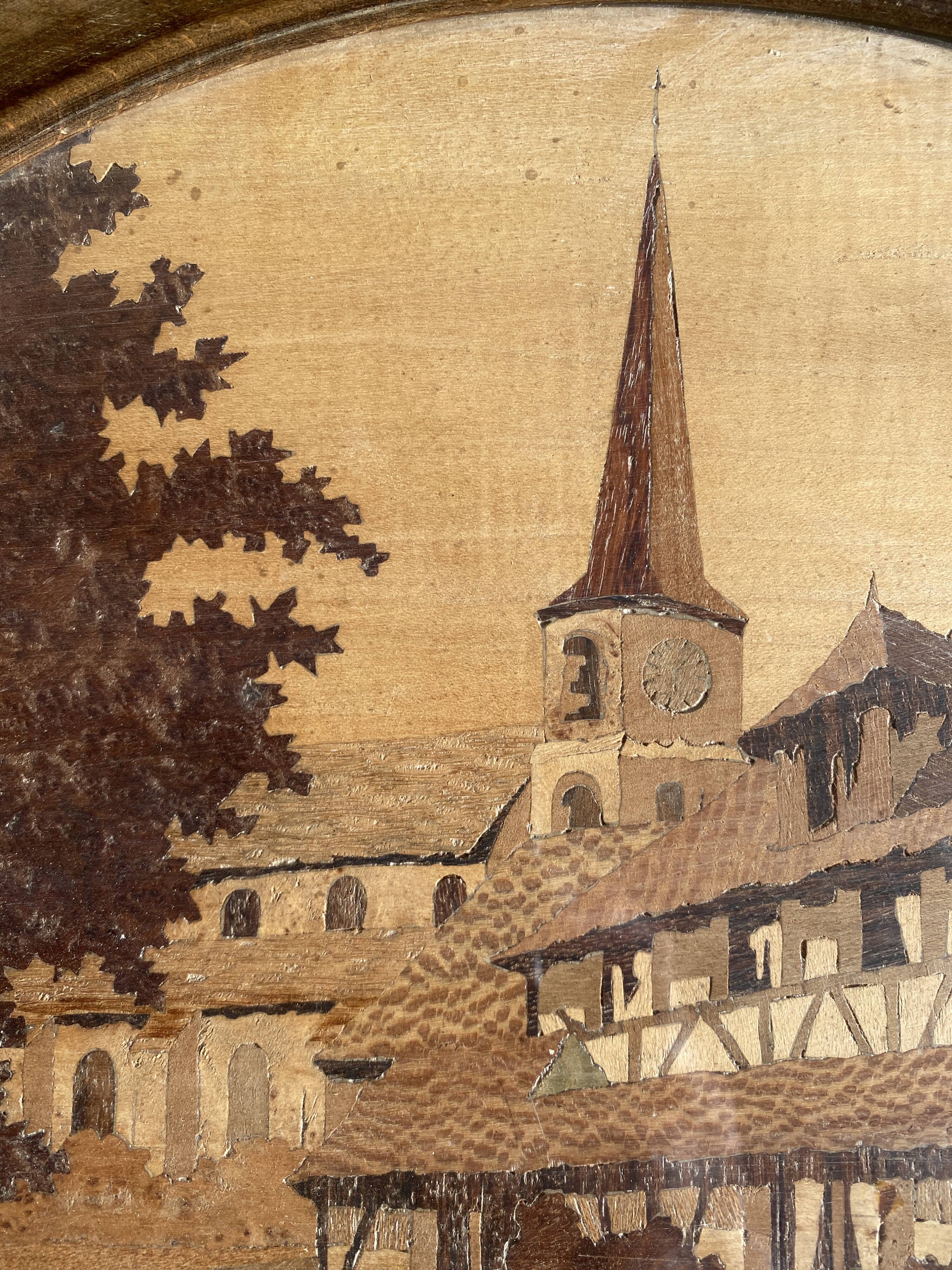 Service tray in marquetry