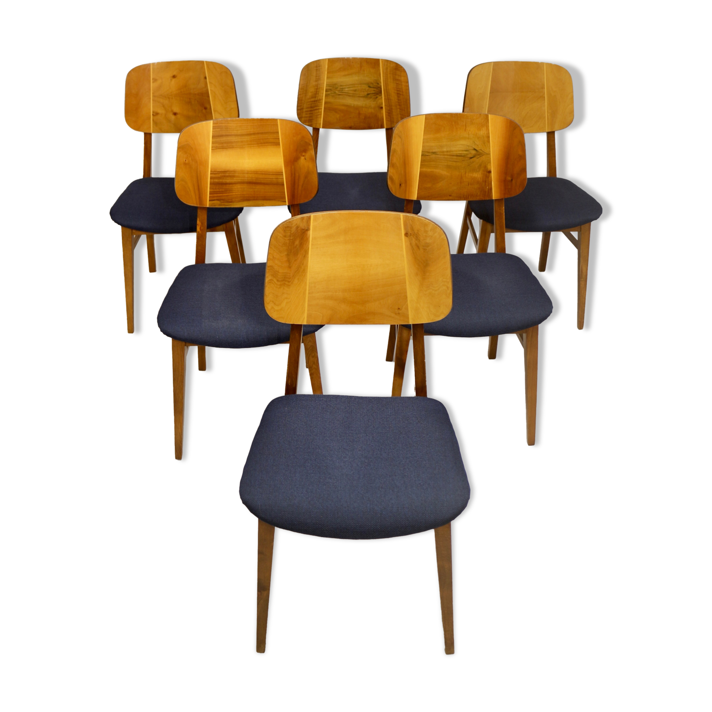Set of six chairs design year 60,70 traditional slatted wood